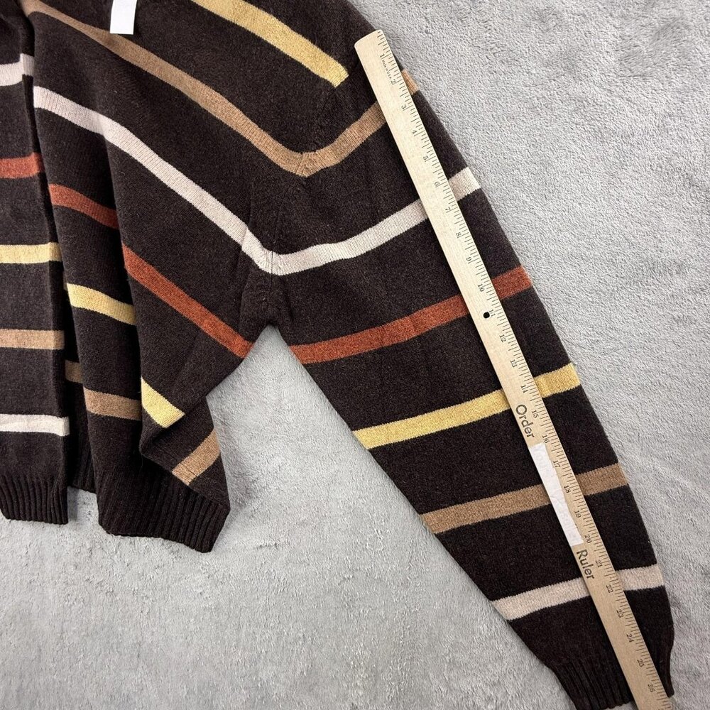 Jos A Bank Sweater Mens Large Brown V Neck Lambswool Striped Knit Pullover New - Picture 9 of 14